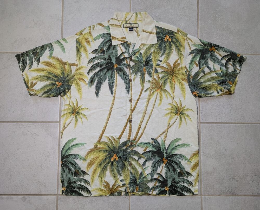 Tommy Bahama Men's Medium Short Sleeve Shirt Tropical Palm 100% Silk Vintage